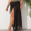 Plus size breathable mesh split beach skirt in black, available in sizes XL-5XL.