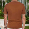 Short-sleeve summer button-up polo shirt in brown, featuring high-quality Tencel fabric for a stylish and comfortable fit.