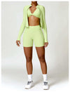 Women's tight long sleeve yoga wear in chartreuse.