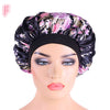 Beauty print Satin silk Bonnet sleep night cap with floral design on mannequin head