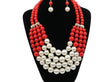 Multi Simulated Pearl Bohemian Jewelry Set with faux gemstones and water wave chain.