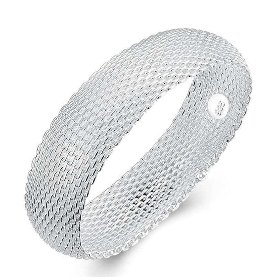 Women's silver mesh bracelet with unique design, lightweight and elegant.