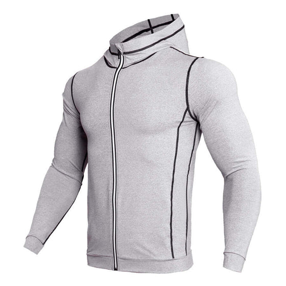 Gray long sleeve zip sport shirt with black accents, perfect for athletic activities and maximum comfort.