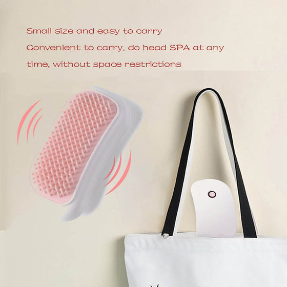 Electric scalp massager with ergonomic design for relaxation and hair growth stimulation, featuring anti-slip grip and portable size.