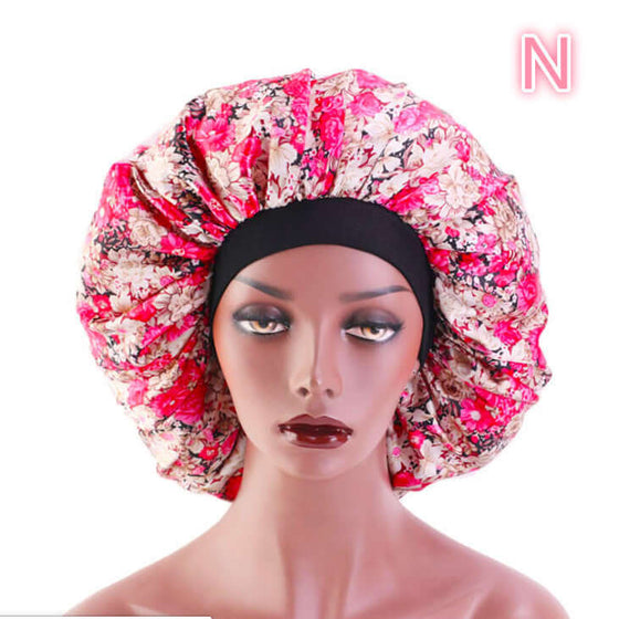 Beauty print Satin silk Bonnet sleep night cap in pink floral design