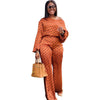 Polka Dot Printed Long-sleeved Trousers Casual Fashion Loose Suit in Orange