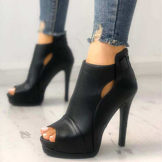 Women Hollow Square Heel Office Shoes with Platform Breathable Design and Fish Mouth Toe Shape