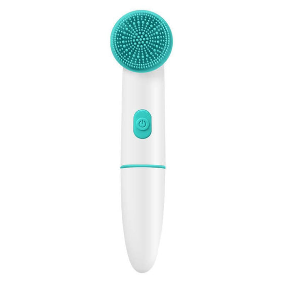 Electric silicone facial cleanser brush for skincare and pore cleaning.