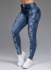 Hot sale ladies jeans with ripped holes and stretch fabric.