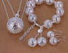 Fine jewelry silver-plated ball pendant with bracelet and earrings set.