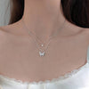 Elegant silver butterfly double layer clavicle chain necklace for ladies.