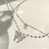 Elegant silver butterfly double layer clavicle chain necklace.