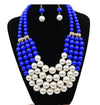 Multi Simulated Pearl Bohemian Jewelry Set with blue beads and faux pearls, featuring water wave chain design.