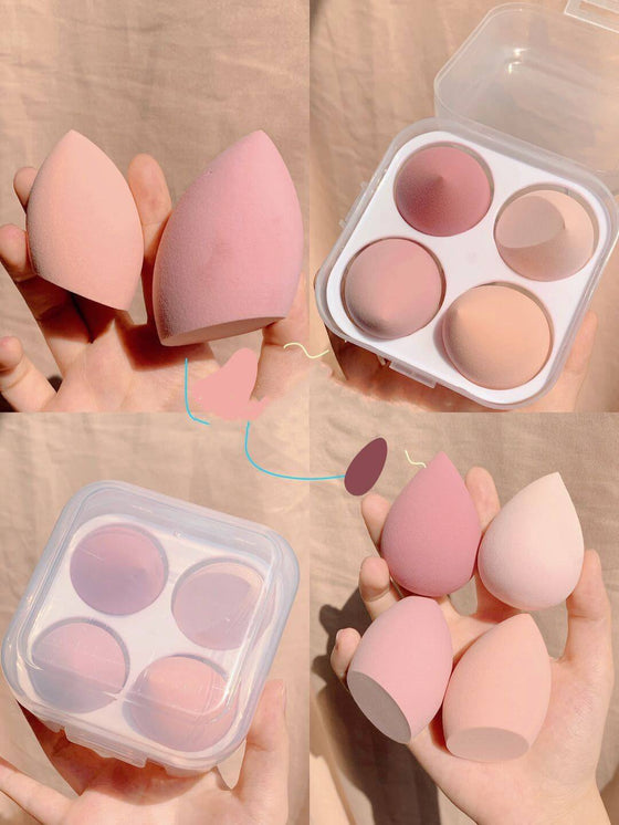 Makeup egg box with synthetic sponge beauty eggs for flawless application.