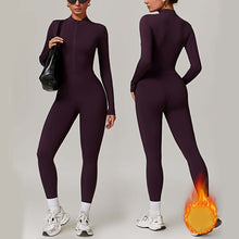  Warm long-sleeved zipper jumpsuit for yoga and fitness, breathable bodysuit for women.