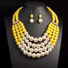 Multi Simulated Pearl Bohemian Jewelry Set with yellow beads and faux pearl necklace and earrings.