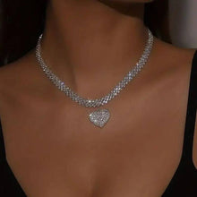  Fashion All-match Love Necklace with silver heart pendant and diamond accents for women.