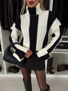  Striped Turtleneck Dropped Shoulder SweaterExperience ultimate comfort and style with our Striped Turtleneck Dropped Shoulder Sweater. Made with 100% acrylic for a soft and cozy feel. Featuring a basic style SweaterPlush Fashion ShopPlush Fashion ShopStriped Turtleneck Dropped Shoulder Sweater