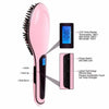 Paddle Brush Hair Straightener with LCD temperature display and silicone keys.