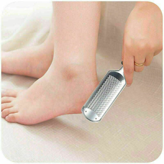 Pro 2 In1 Foot Callus Remover File in use on foot, featuring wavy pattern surface and strong handle for effective pedicure.