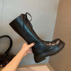 Thick-soled round toe side zipper high boots for women, fashionable and comfortable design.