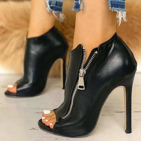 Women hollow square heel office shoes with platform and breathable design, featuring a unique fish mouth toe, in black artificial PU.