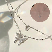  Elegant silver butterfly necklace with double layer clavicle chain jewelry gift.