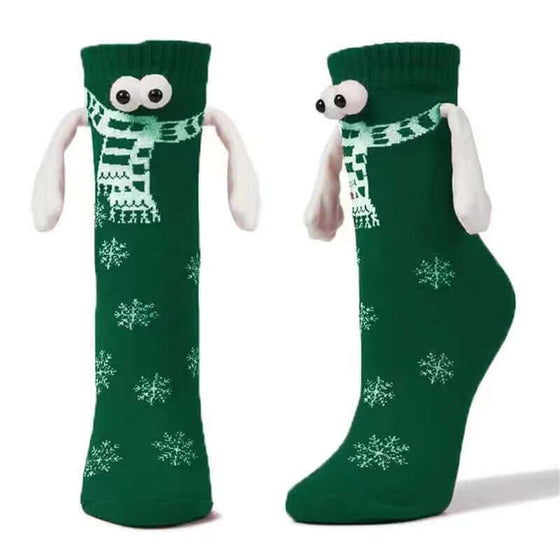 Couple Magnetic Handle Cute Hand Socks with Christmas theme and magnetic grips.