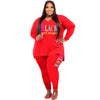 Women's plus size sports and leisure printed two-piece set in red.