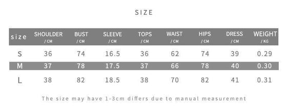 Size chart for Polo Collar Short Sleeve Striped Contrast Color Fit Sheath Skirt Outfit in sizes S, M, L with measurements in cm.