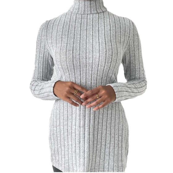 Women's Turtleneck Pullover Clothing Sweater in flower gray velvet.