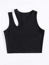 Women's T-Shirts Fashion Hollowed-out Bottoming Camisole in black, ultra-short length, non-removable shoulder straps.