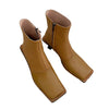 Fashion leather high-heeled Martin boots in apricot with side zipper and thick heel.