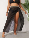 Plus size women's breathable mesh split beach skirt in solid color, sizes XL-5XL.