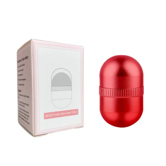 Red oil absorbing roller with volcanic stone for T-zone oil control, eco-friendly and reusable.