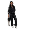 Women's black and silver sequin casual coat trousers suit for autumn and winter.