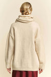 V-Neck Dropped Shoulder Sweater with Scarf - Cream, Relaxed Fit, Cozy Winter Wear