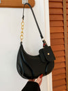 PU Leather Shoulder Bag with EarPods Bag in black, medium-sized with gold chain detail.