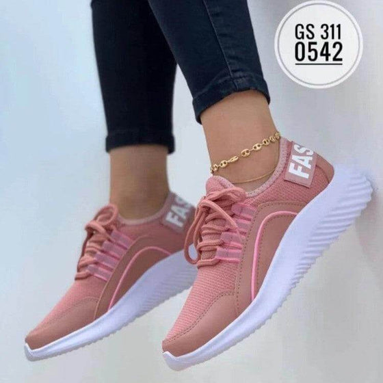 Mesh sneakers women lace up running shoes in pink, stylish and comfortable for summer.