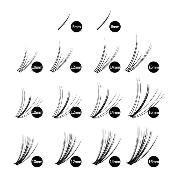 Veyesbeauty 7D 20D Cluster Lashes with bottom lash option in various lengths.