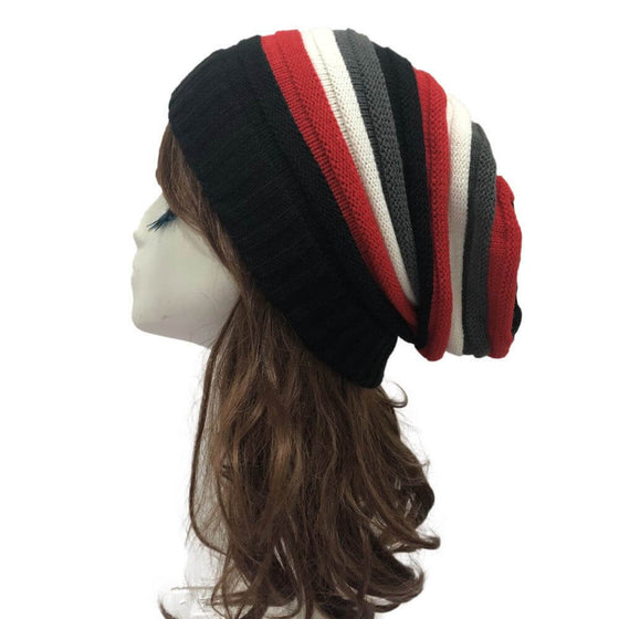 Colorful striped wool hat, perfect for outdoor warmth and fashion.