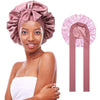 Double layered silk bonnet hair care sleeping hat with elastic tie band for women.