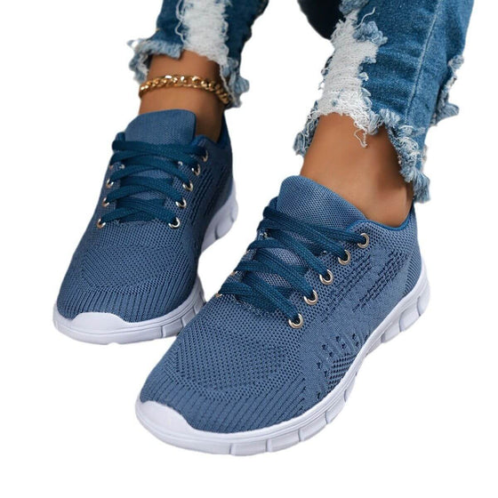 Fashion blue running soft bottom women's shoes with mesh lining and round toe.