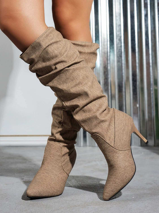 Women's Point Toe Stiletto BootsThese Point Toe Stiletto Boots are designed to elevate any outfit with their sleek and classic design. With a high heel and a mix of elastomer and denim material, thShoesPlush Fashion ShopPlush Fashion ShopPoint Toe Stiletto Boots