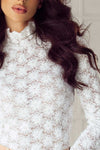 Mock Neck Long Sleeve Lace Top in white semi-sheer material.