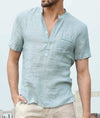 Casual linen solid color shirt with button V neck for men in summer.