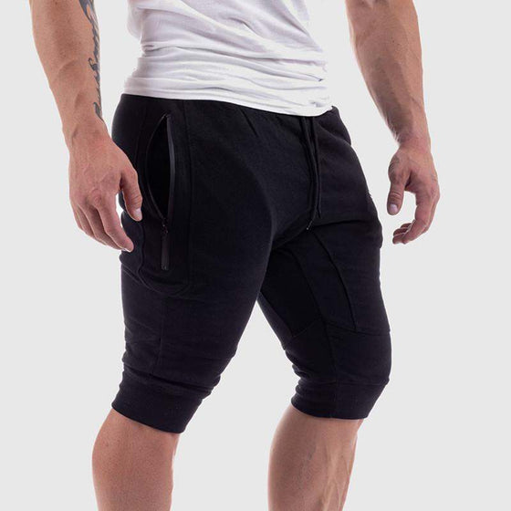 Men's black fitness shorts for sports and fashion, available in various sizes.