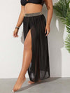 Plus size breathable mesh split beach skirt for women in solid color.