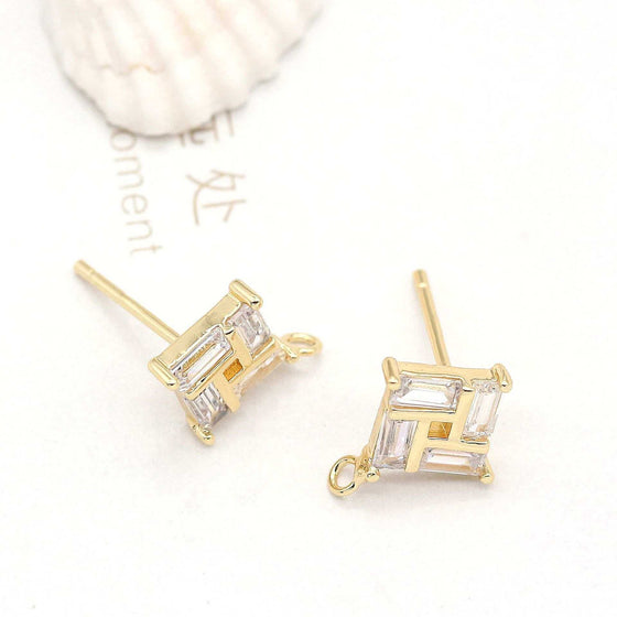 Stone Plated 14K Real Gold Earrings with 925 Silver Needle