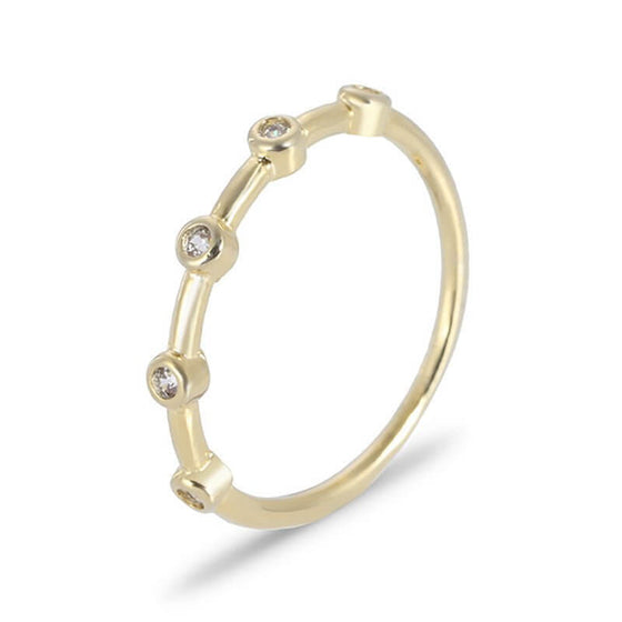 Gold ring with zirconium diamonds, minimalist wedding style, star design, electroplated 14K gold.